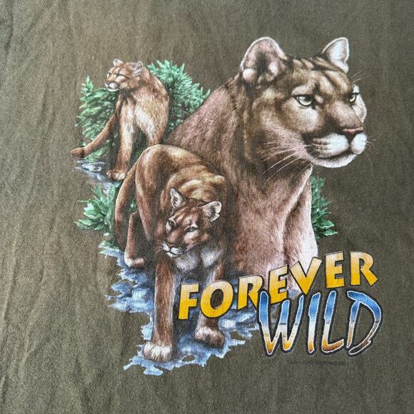 Vintage 90s Single Stitch Animal Print Shirt FOREVER WILD Cougar Tee Alore XXL - Picture 2 of 7